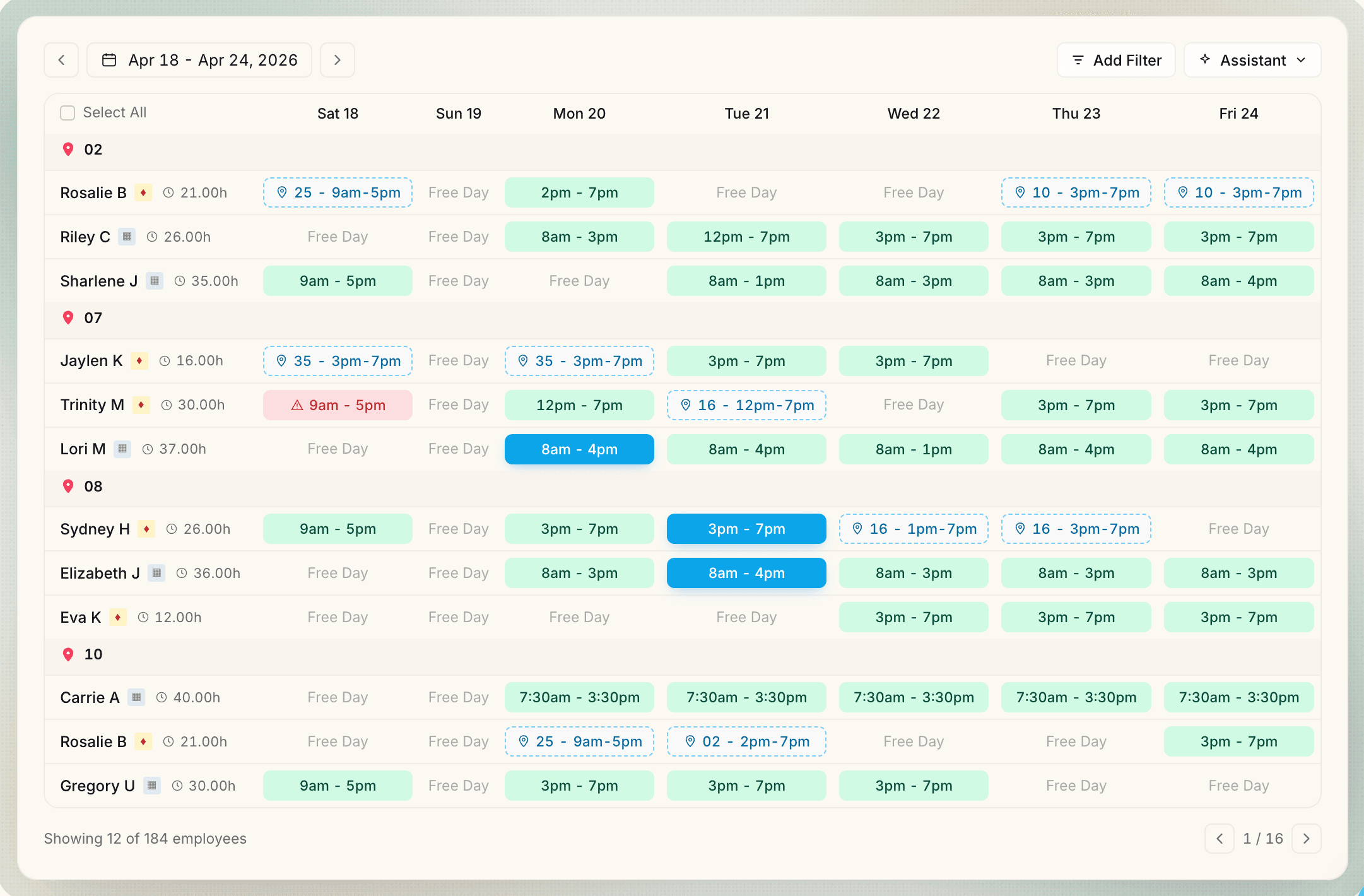 Magnoli.ai employee schedule view